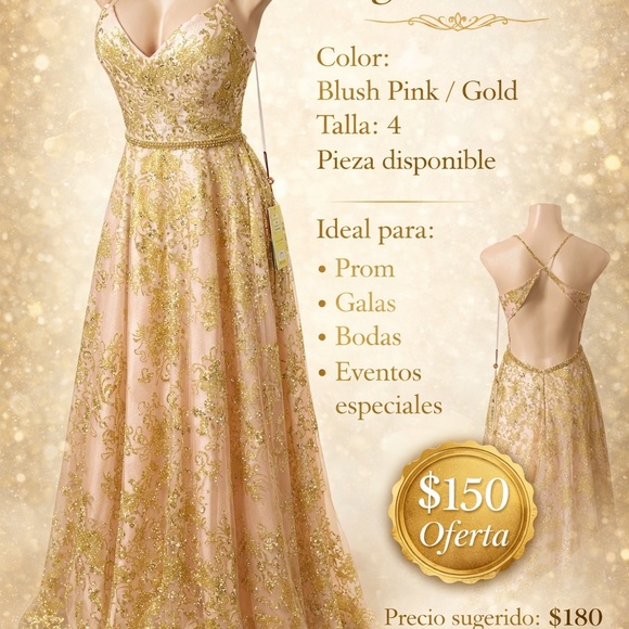 PromGirl Dresses & Skirts - PromGirl Blush Pink and Gold V-Neck Prom Gown